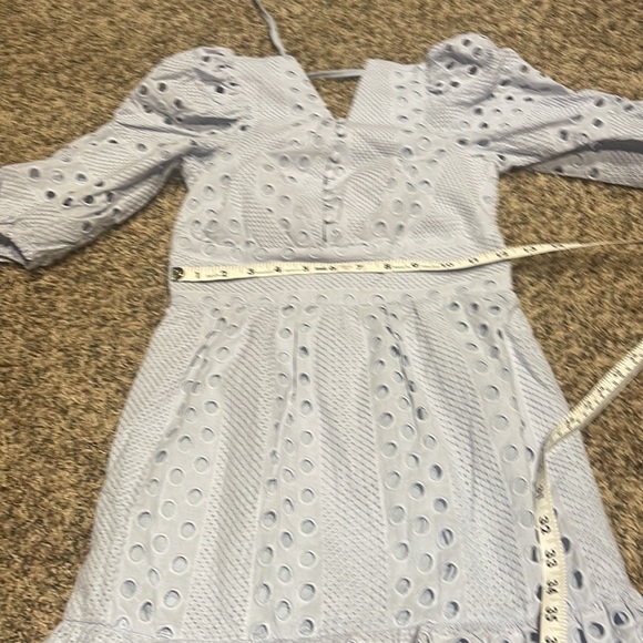 ASOS DESIGN PREMIUM PLUNGE BRODERIE TIERED MIDI DRESS WITH BUTTON NECK WITH - Picture 8 of 12